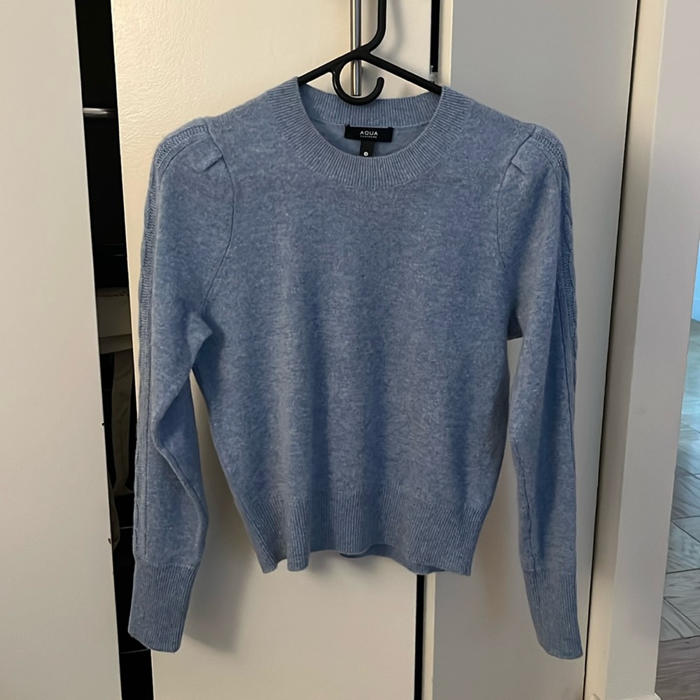 AQUA CASHMERE BRAND HEATHER BLUE BALLOON SLEEVE SWEATER Sz Small